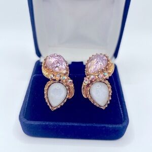 Vintage Opal, Gold and Purple iridescent Earrings​​​​​​​